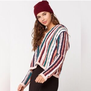 Roxy Sun Express Hooded Stripe Woven Baja Cropped Woven Sweater women's size XL